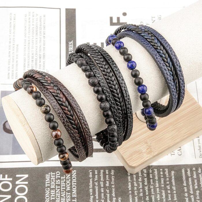 Чоловічий шкіряний браслет, 21 см. Ідеальний подарунок для чоловіків, тата, дідуся. Синій колір.