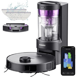 Робот-пилосос EUREKA E10s з вологою тканиною: потужне всадіння 4000Pa, LiDAR-навігація, автопідняття мопа, ідеально для видалення шерсті тварин, керування через додаток та голосовий помічник, чорний