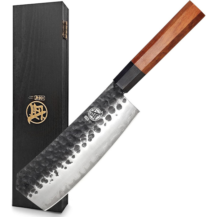 Японський ніж Santoku Mitsumoto Sakari 19 см, ручка з рожевого дерева, сталь з високим вмістом вуглецю, в подарунковій коробці