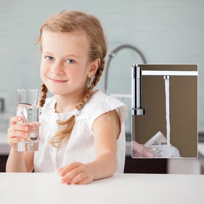 3-х шляхова кухонна змішувач з поворотним виливом 360°, 2 функції (душ, аератор), 3-в-1, з фільтром, з міді та нержавіючої сталі, з гнучкою насадкою для душу, хром