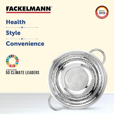 Ситечко для зливання Fackelmann, нержавіюча сталь, сито для макаронів з ручками, срібний колір, 1 шт.