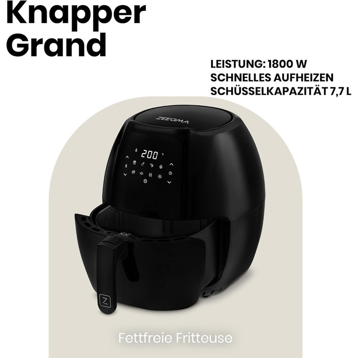 Фритюрниця повітряна ZEEGMA GRAND, 1700 Вт, 9 л, 11 програм, 60-200°C, чорна