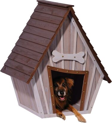 Будинок для собак Dobar® 'Hubi' - XL, масивне дерево, зовнішній, знятний піддон, 90x77x109 см, коричневий/сірий
