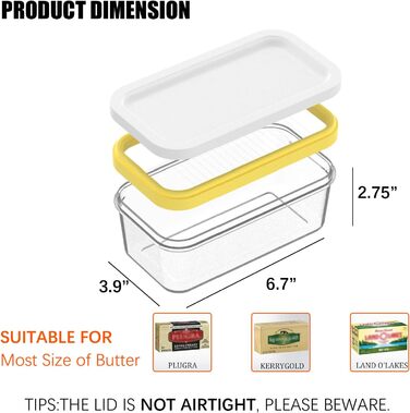 Plastic butter shaper, butter container with lid for the refrigerator, easily cuts two 113 ml sticks of butter