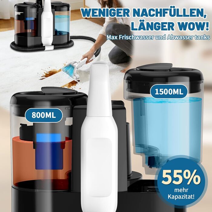 Пристрій для чищення м'яких меблів та килимів, 600W, 17kPa, миючий пилосос, з миючим засобом, компактний, для килимів, диванів, автомобільних сидінь та соф