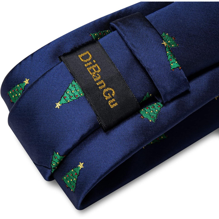 Комплект краватки, нагрудної хустинки та запонок DiBanGu для чоловіків: новорічний візерунок, святковий набір для вечірок (Синя ялинка)