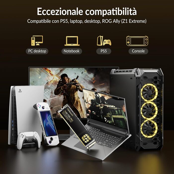 GiGimundo G7450ITERPRO 2TB SSD NVMe PCIe Gen4×4 - Внутрішній SSD накопичувач 2280, 7100 МБ/с (читання), 5000 МБ/с (запис), сумісний з PS5 Pro