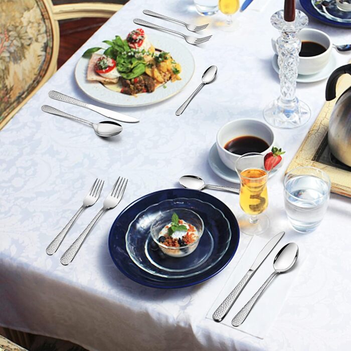 Набір столових приборів HaWare, 72 шт. з нержавіючої сталі (12 осіб), з ножем, виделкою, ложкою, сучасна ручка 'молоток', для дому/вечірки/готелю/ресторану, блискучий, придатний для миття в посудомийній машині. Включає ніж для стейку.