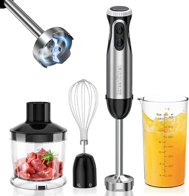 Bonsenkitchen Immersion Blender, 4-in-1 Electric Stick Blender, 1000W Variable Speeds, Stainless Steel, Whisk, 500ml Chopper and 700ml Measuring Cup for Baby Food, HB3203 (Black)