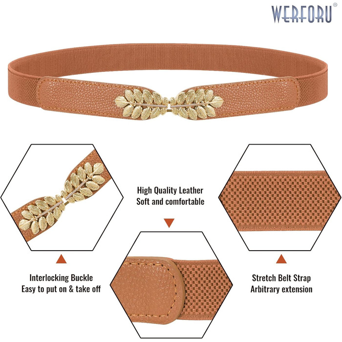 Еластичний пояс для жінок WERFORU: широкий, вінтажний, для суконь, чорний, білий, коричневий, бежевий, обхват талії 82-99 см