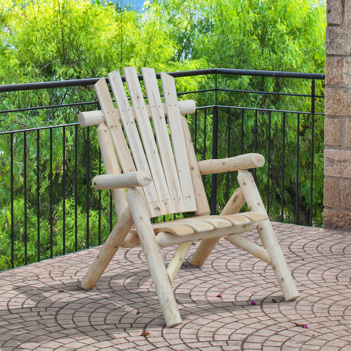 Крісло Adirondack Outsunny, садове крісло, дерев’яне крісло з високою спинкою з підлокітниками, сосна, колір натуральний, 83 x 68 x 101 см | Aosom