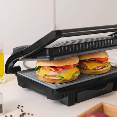 Електричний гриль Cecotec Rock'nGrill Dark 1000 W з антипригарним покриттям, збірник жиру, плаваюча поверхня, 25,4 x 17,5 см, без PTFE, PFOA, Dark Inox