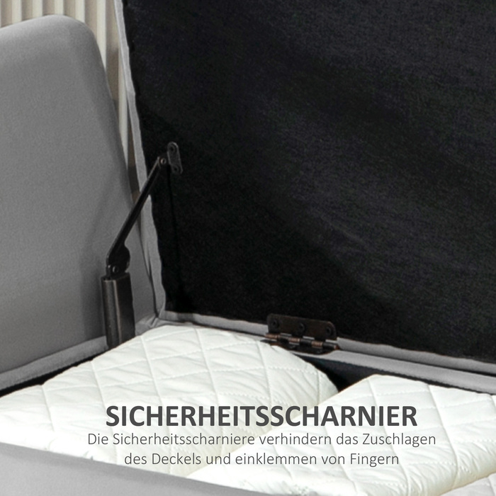 HOMCOM Luxury Bench, Upholstered Bench with Storage, Armrests, Trunk Bench, Velvet-like Polyester, Rubberwood, Light Gray, 107 x 42 x 65 cm | Aosom