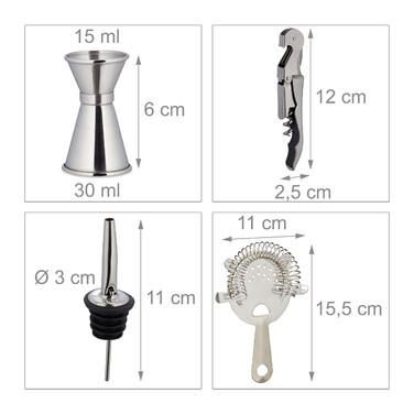 Relaxdays 11-Piece Cocktail Set, Stainless Steel