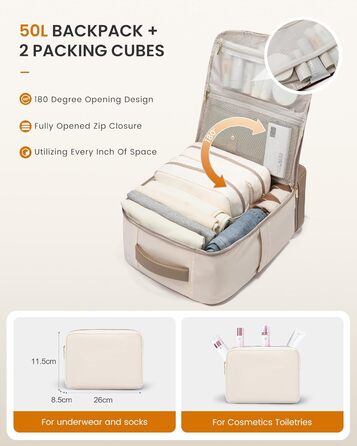 LOVEVOOK Рюкзак для ручної поклажі з окремим відділенням для взуття, 40L рюкзак для жінок, великий, з відділенням для мокрого та сухого, Travel Backpack, Carry On Luggage для подорожей, Бежевий, Зелений, 40L (3 шт.)