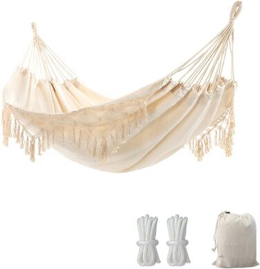 Гамак Boho для двох осіб, до 204 кг, з чохлом, бежевий, для саду, патіо, дому, вуличний
