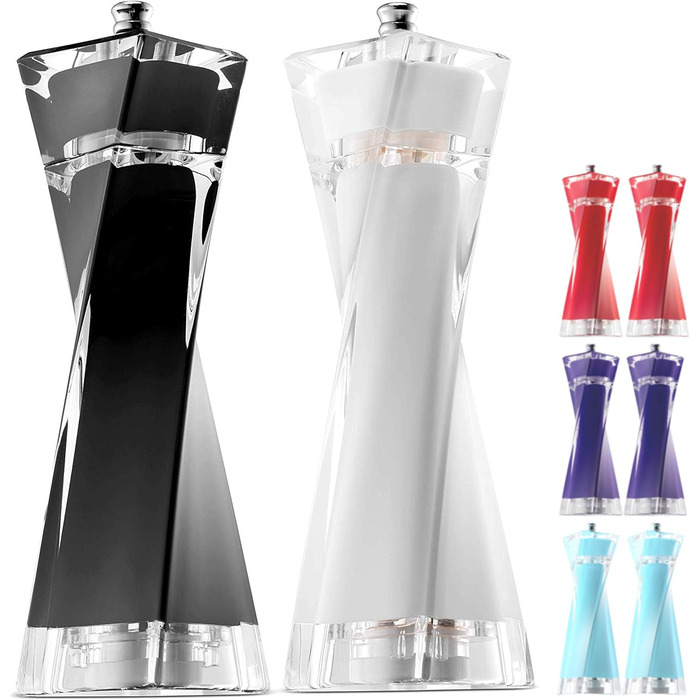 Набір для солі та перцю MITBAK з акрилу | Преміум якість, регульований механізм, чорний/білий