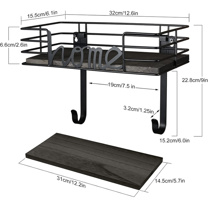 Настінна вішалка для праски TJ.MOREE з кошиком для зберігання та гачками (чорна)