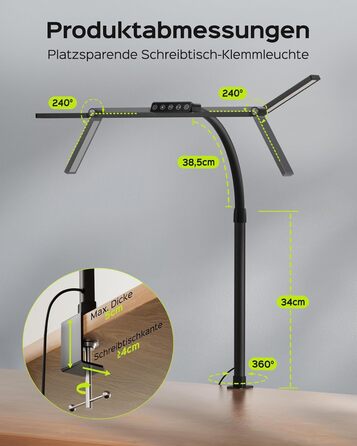 LED лампа настільна Jackyled з 3 регульованими головками, диммер, пульт, для монітора, офісу, майстерні, 5 рівнів яскравості та кольорових температур