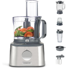 Кухонний комбайн Kenwood MultiPro Compact+ FDM316SS, 2,1 л, 800 Вт, з нержавіючої сталі, з вагами, 11 насадок, сріблястий
