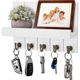 Дерев'яне ключниця з поличкою, 5 гачків, для прихожої, спальні, вітальні, білий колір