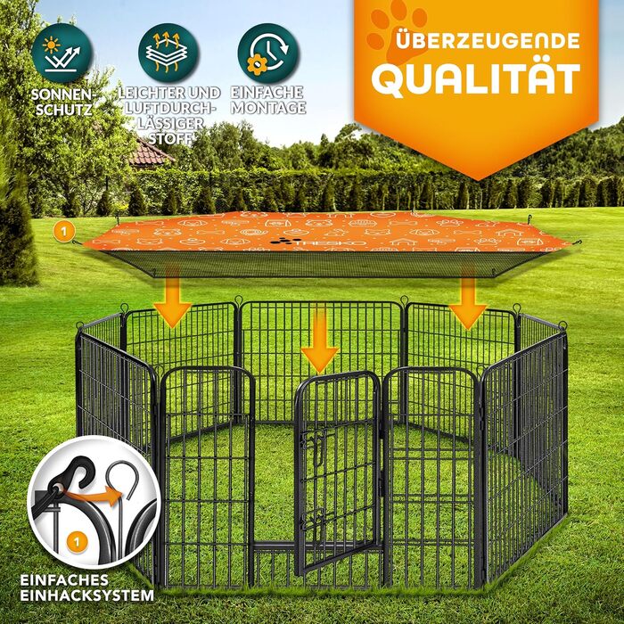 ТресКо® Вольпенlaufstall: Клітка-забіг для цуценят 60 см, з дахом та анкерами | 8-секційна клітка для собак | Складана клітка для собак з дверцятами | Збірка без інструментів | Клітка для тварин, стійка до погодних умов (77 x 80 см)