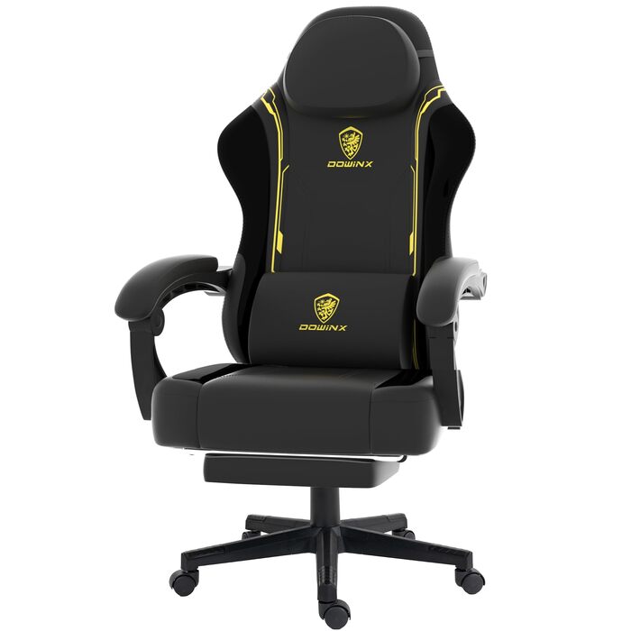 Ігровий крісло Dowinx з PU-шкіри, ергономічний, з підтримкою попереку, для ПК, жовтий, до 150 кг