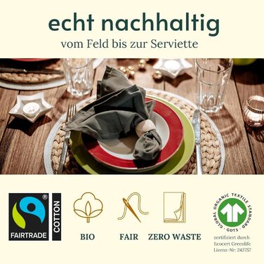 BewusstGrün I 12 Fair & Sustainable Cloth Napkins + Folding Instructions | 100% Organic Cotton | 45x45 cm Gray