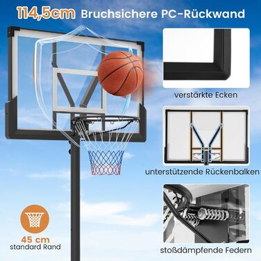 COSTWAY Adjustable Height Basketball Hoop System - Outdoor Mobile Basketball Stand with Wheels & Weight Bag (125-305cm)