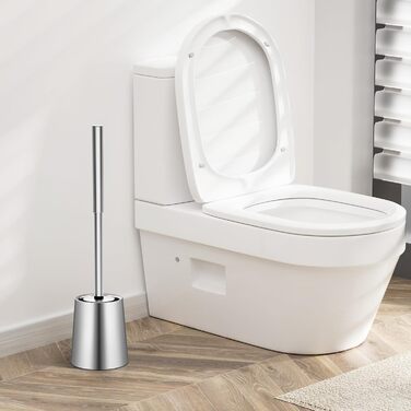 Силіконова щітка для унітазу Klobürste – гігієнічна щітка з нержавіючої сталі 304 з змінним насадком, для дому, готелю, ванної кімнати (розміру Gebürstetes Silber)