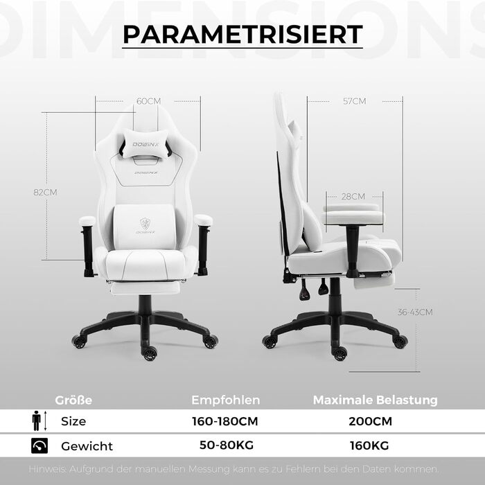 Ігровий крісло Dowinx з тканиною та кишеньковим пружинним подушками, ергономічний ігровий крісло з функцією масажу, велике та високе комп'ютерне крісло з підніжкою XXL, білий, Komf-AL