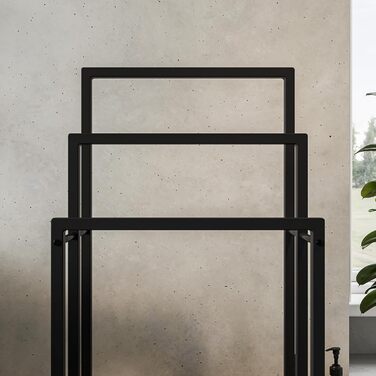 Підставка для рушників, тримач для рушників, стійка для рушників на 3 батончики, чорна, сталь, для ванної кімнати