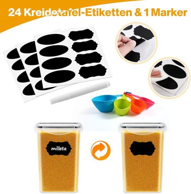 Контейнери для зберігання YASHE 24 шт. з кришкою, герметичні, BPA-free, для сухих продуктів, мюслі, борошна та цукру