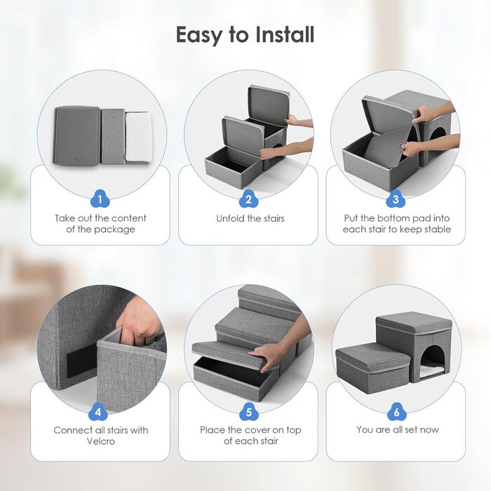 Сходинки для собак MINENICE - 2 шт., складані, з ящиками для зберігання, для маленьких собак, для диванів та ліжок