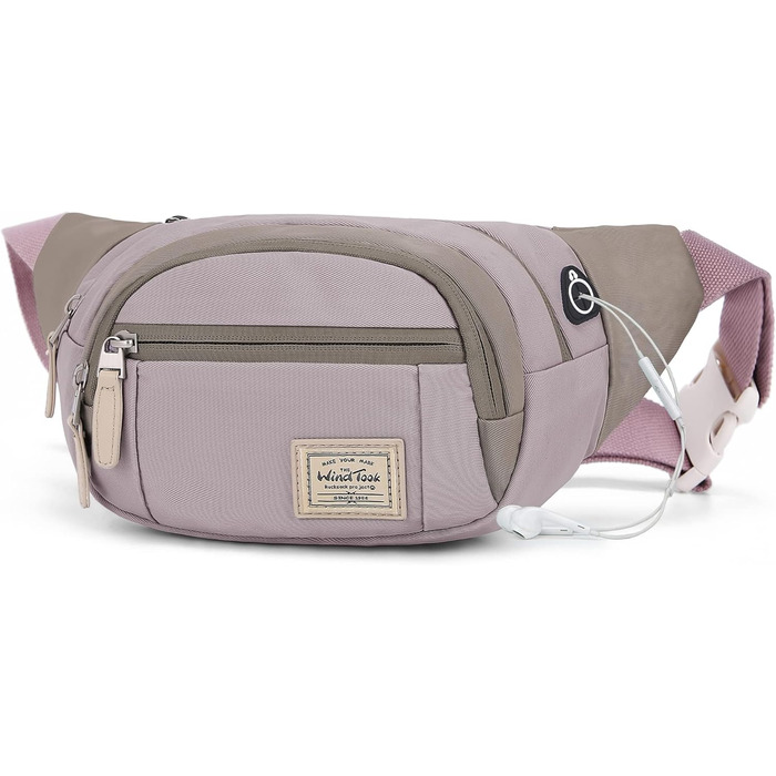 Wind Took Stylish Large Waist Bag/Fanny Pack/Chest Bag/Phone Pouch with Headphone Port for Travel, Hiking, Outdoor, Running - Women, 35x7.5x15cm (Deep Purple)