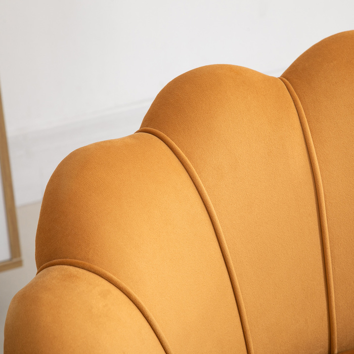 HOMCOM Shell-Shaped Upholstered Armchair Relaxing Chair with Metal Legs, Vanity Chair with Velvet-Look Fabric, for Bedroom Living Room, Yellow | Aosom