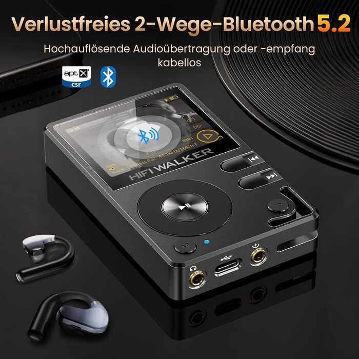 HIFI Walker H2: MP3-плеєр Hi-Res 128GB з Bluetooth 5.2, DSD DAC, підтримкою FLAC та розширенням до 512GB