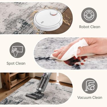 Килим для вітальні, спальні, їдальні: ковзний, м'який, коротковорсовий, абстрактний сірий килим (160 x 200 см)