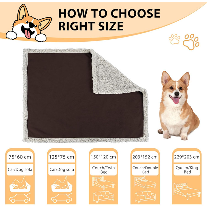 Водонепроникний коврик для собак та котів, миючий, захисний коврик для дивану, теплий та м'який, великий розмір 150 x 120 см, коричневий/тауп