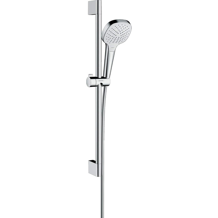 Hansgrohe Croma Select E Showerhead, Showerhead with Water-Saving Function, 3 Spray Patterns, Anti-Limescale Function, White/Chrome (3 Water-Saving Spray Patterns (Vario))