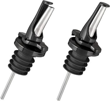 Виливники для спиртних напоїв та оливкової олії з герметичними кришками. Набір з 2 шт. з адаптерами. Нержавіюча сталь, чорний колір.