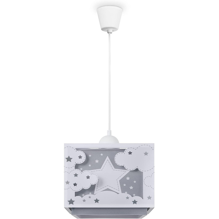 Paco Home Hanging Lamp, Children's Room Ceiling Lamp, Pendant Light, Lampshade, Fabric, E27, Lion, Jungle, Glows in the Dark (Star, Grey)
