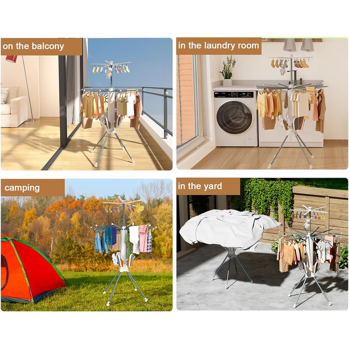 Сушарка для білизни Turm Octopus з 6 крил, 2 бічні крила, 3 яруси, сіра