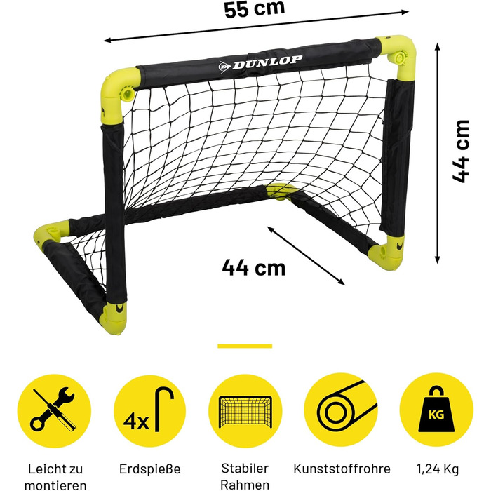 Dunlop 2-Pack Soccer Goal Set - Foldable Football Goal for Kids - Indoor/Outdoor Training Accessory - Black/Yellow 50x44x44cm