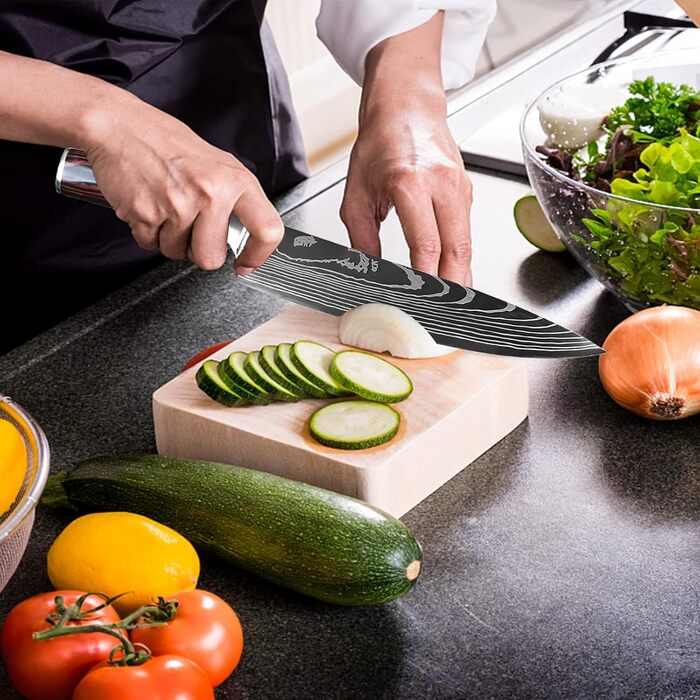 Набір кухонних ножів Gustrug 8 предметів: високоякісна сталь, гострі леза, ергономічні ручки, подарункова коробка. Ідеально для дому та ресторану