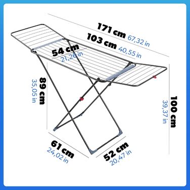 КADAX Сушарка для білизни з 18 метрами сушильної поверхні - для квартири, балкону та саду, розкладна, з неслизькими ніжками, економна, виготовлена в ЄС (Антрацит Плюс)