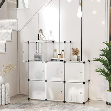 C&A HOME USBTM3TM3 Cube Storage Organizer with Doors, 8-Cube Shelf, Cabinet, DIY Plastic Modular Bookshelf, Living Room, 63 cm L x 31.5 cm W x 122.9 cm H White 008B-. Door