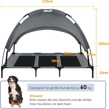 Лежанка для собак з балдахіном, XL, 122 x 92 x 102 см - водонепроникна, з дихаючим матеріалом, для відпочинку на вулиці та кемпінгу