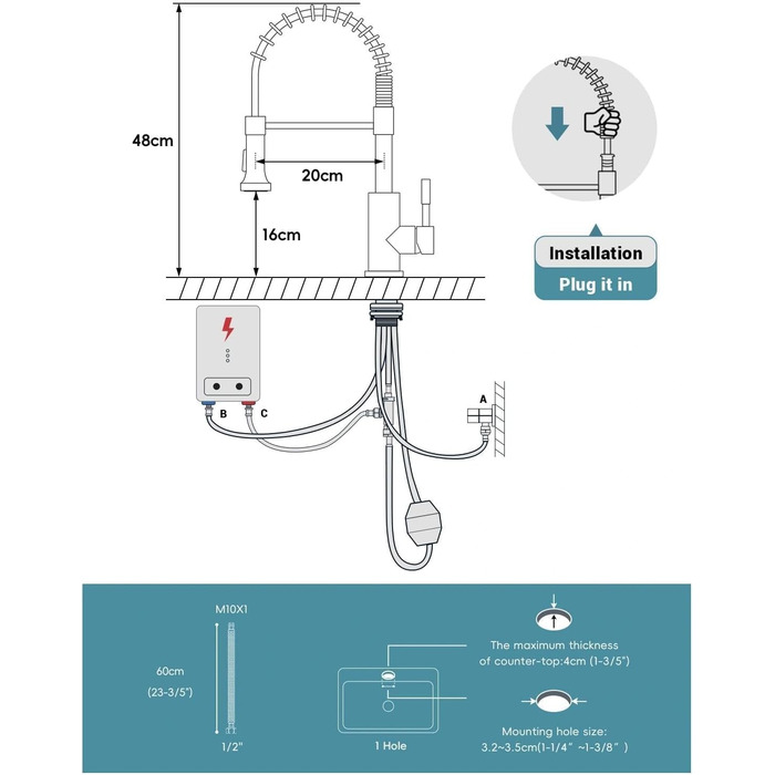 Кран кухонний APPASO 3-в-1 чорного кольору з трьома виходами, для фільтрації води, поворотний на 360°, з двома ручками, з нержавіючої сталі, низький тиск