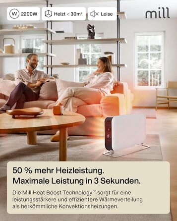 Електричний конвекторний обігрівач Mill MEC 2000W – 24-28 м², з термостатом, тихий, для дому, білий